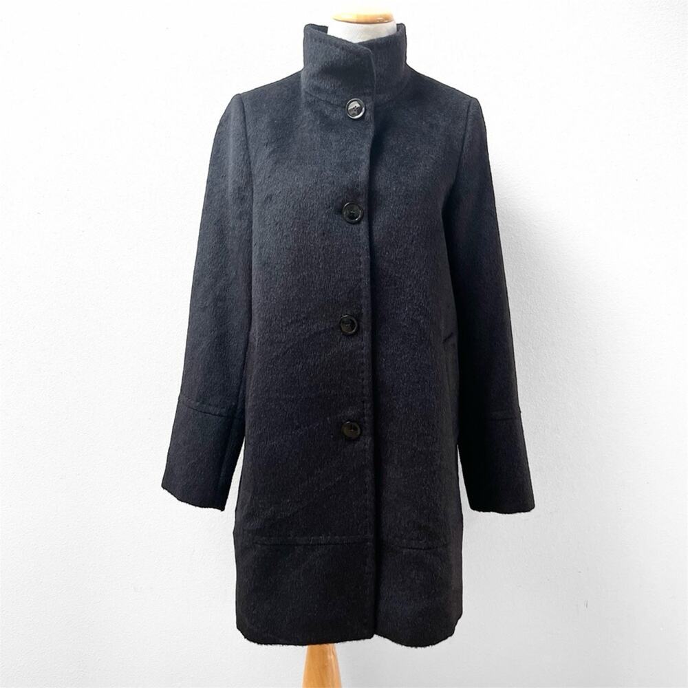 NEW FLAW Andean Alpaca-Wool Stand Collar Black Coat Made in Peru Women's 6, $795
